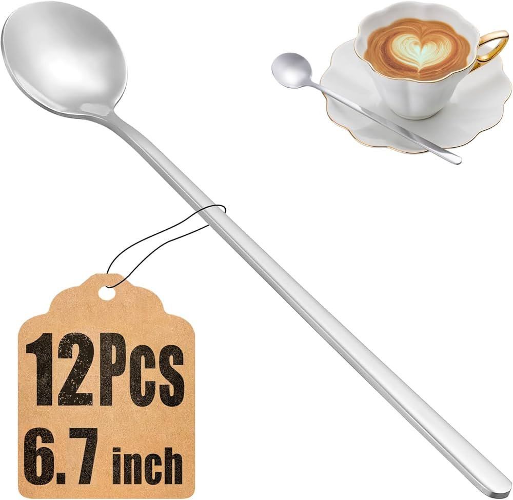 12 Pcs Teaspoons Set, 6.7 Inch Tea Spoons Long Handle, Small Teaspoons, Food Grade Stainless Stee... | Amazon (US)