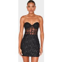 Black Floral Mesh Overlay Corset Mini Dress | PrettyLittleThing US