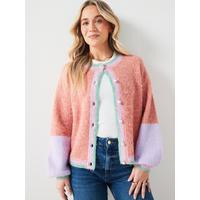 X Hattie Bourn Colour Block Pearl Detail Knitted Cardigan - Multi | Very (UK)
