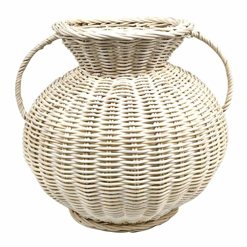 White Rattan Woven Vase, 10" | At Home