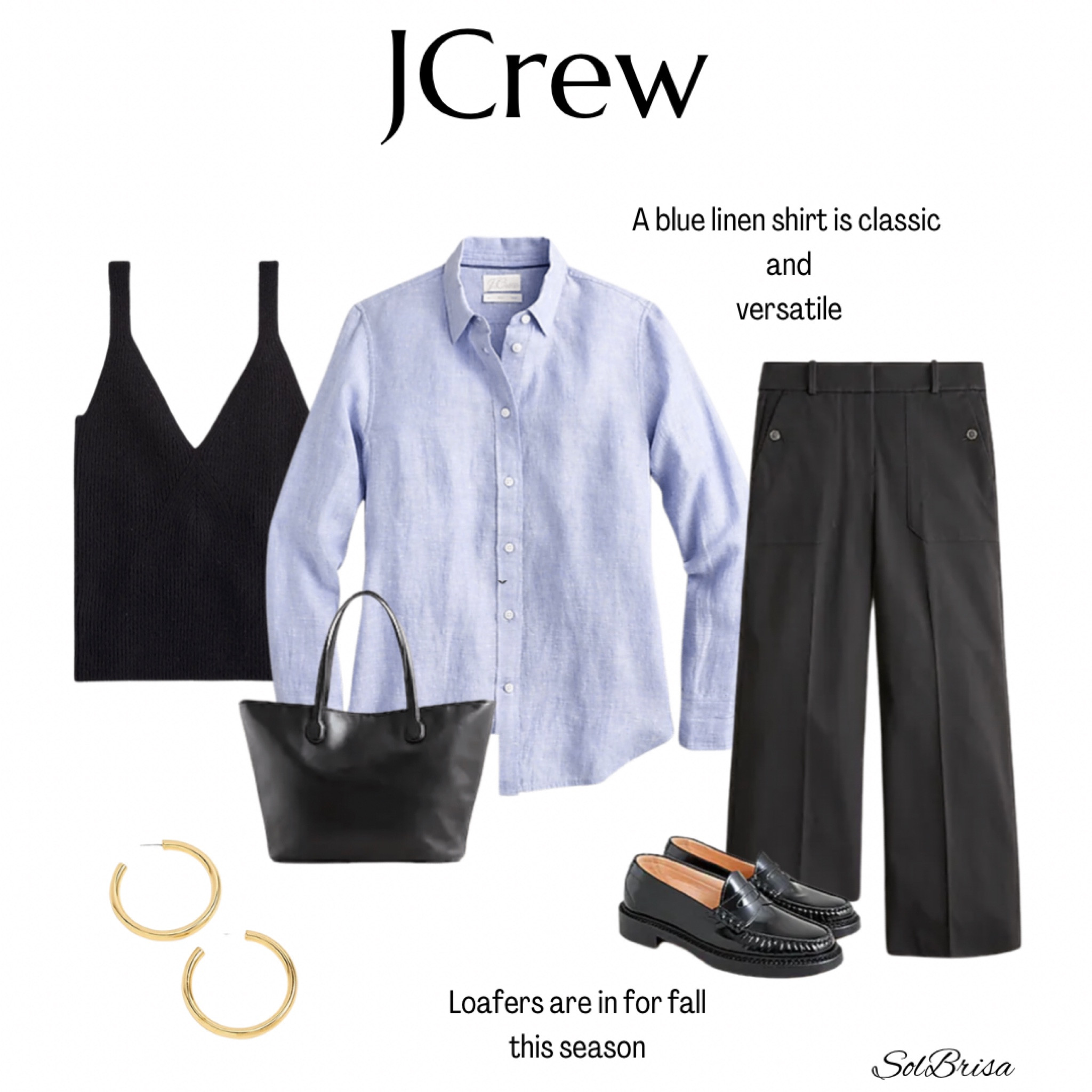 Summer to fall sale: 30% off your purchase & extra 50% off sale styles with code : LONGWKND
JCrew fall outfit look. Classic blue linen button down shirt with a soft cashmere sweater tank underneath. Pair with these wide leg stretch trousers pants. Loafers are trending this fall, so grab yourself a pair! Add a black leather tote bag and a pair of gold hoop earrings and you’re set! 

casual outfit 
Fall outfit 
Minimalist outfit 
Capsule wardrobe 
Capsule closet 
Penny loafers 
Fall look
Fall fashion women
Jcrew
Jcrew style 
Jcrew fashion 
Cashmere 
Wide leg pants 
Style tips 

#LTKSeasonal #LTKstyletip #LTKsalealert