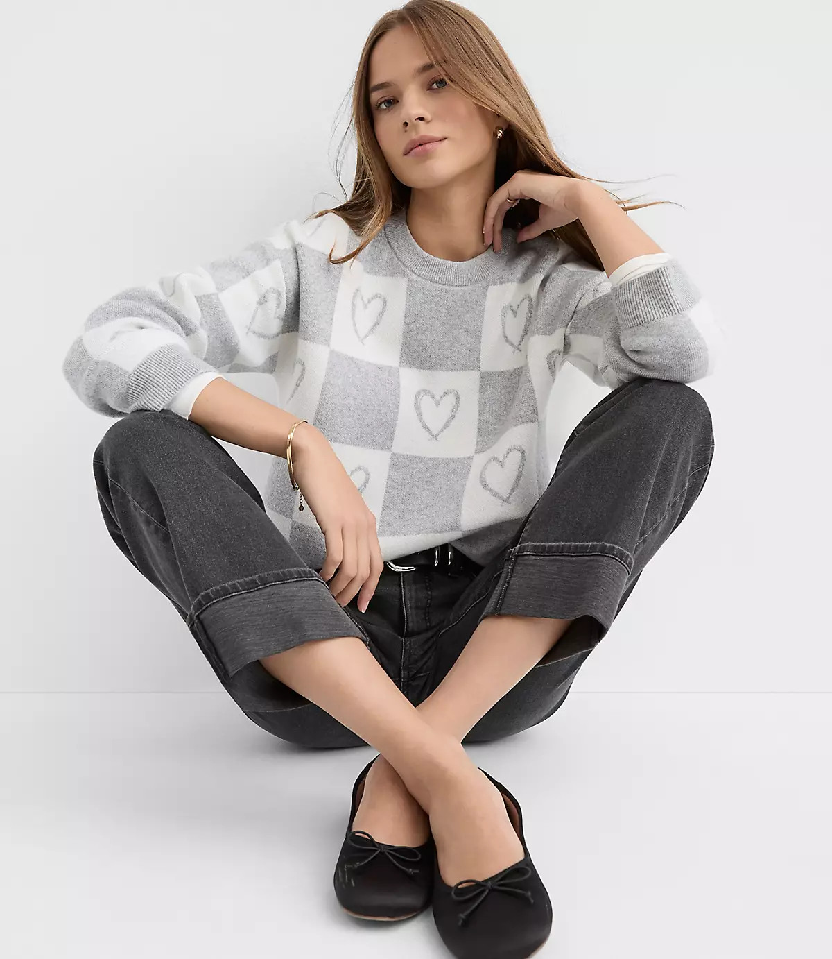 Heart Checkered Sweater | LOFT
