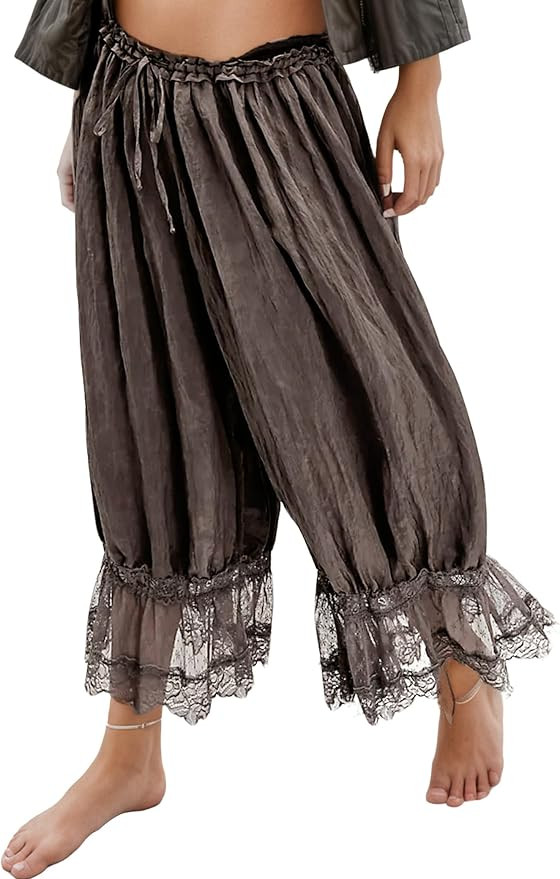 Women Lace Trim Long Bloomers | Y2k Retro Bloomers, Stretch Elastic Waist, Delicate Lace Patchwor... | Amazon (US)