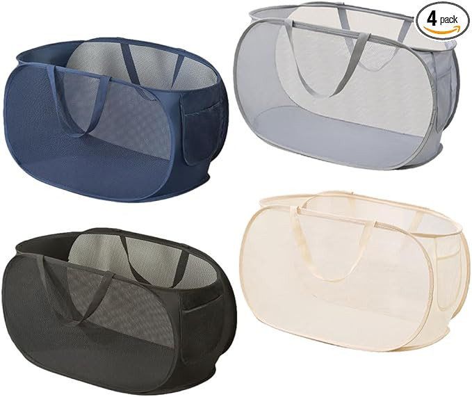 4 Pcs Collapsible Laundry Baskets, Opening Laundry Hamper, Foldable Laundry Basket, Dirty Clothes... | Amazon (US)