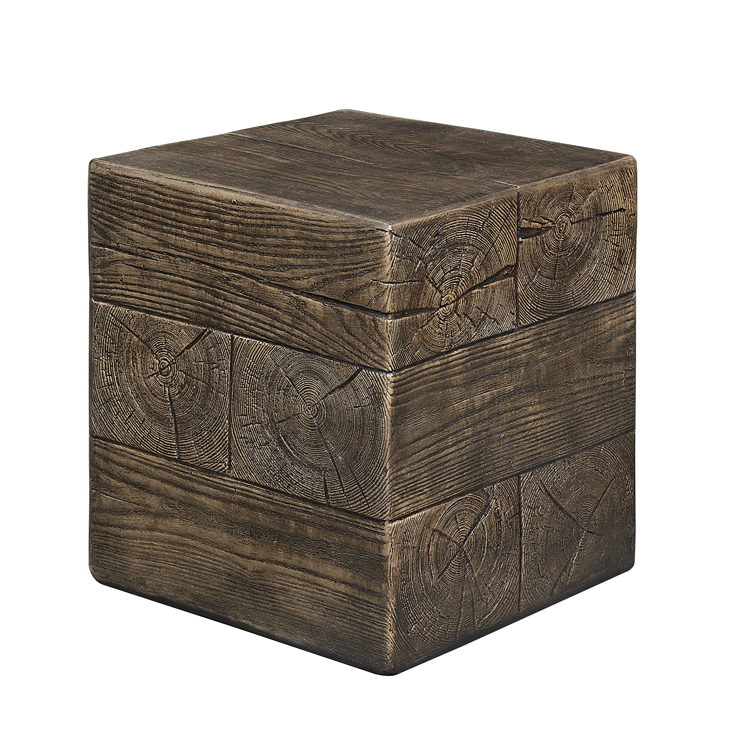 Ball & Cast Faux Wood Stump Stool, MgO Concrete End Side Table, Square Accent Stool for Indoor Ou... | Amazon (US)