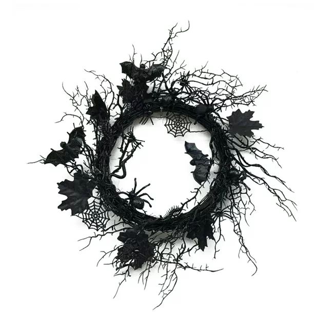 Black Bat Halloween Wreath (17 Inch Diameter) Halloween Decorations - Walmart.com | Walmart (US)