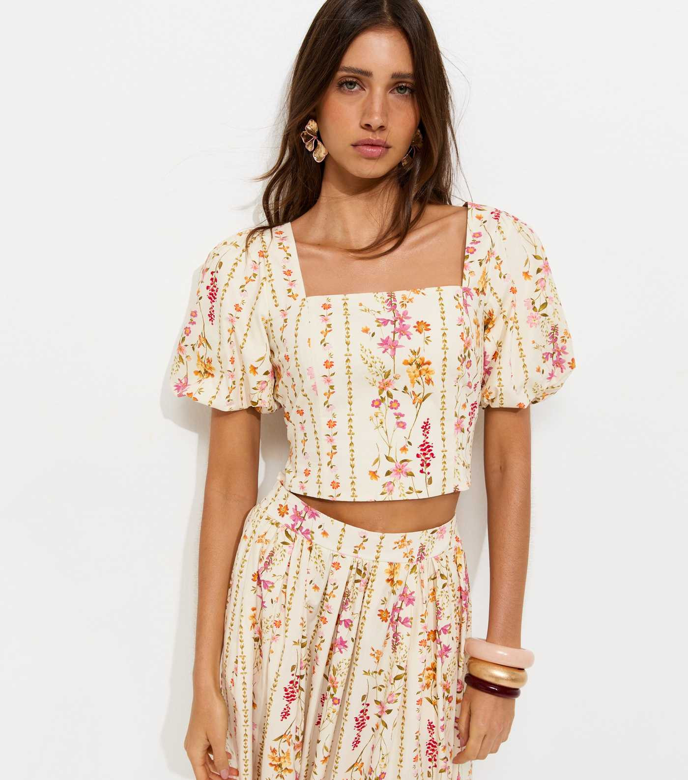 Cream Floral Print Milkmaid Top | New Look | New Look (UK)