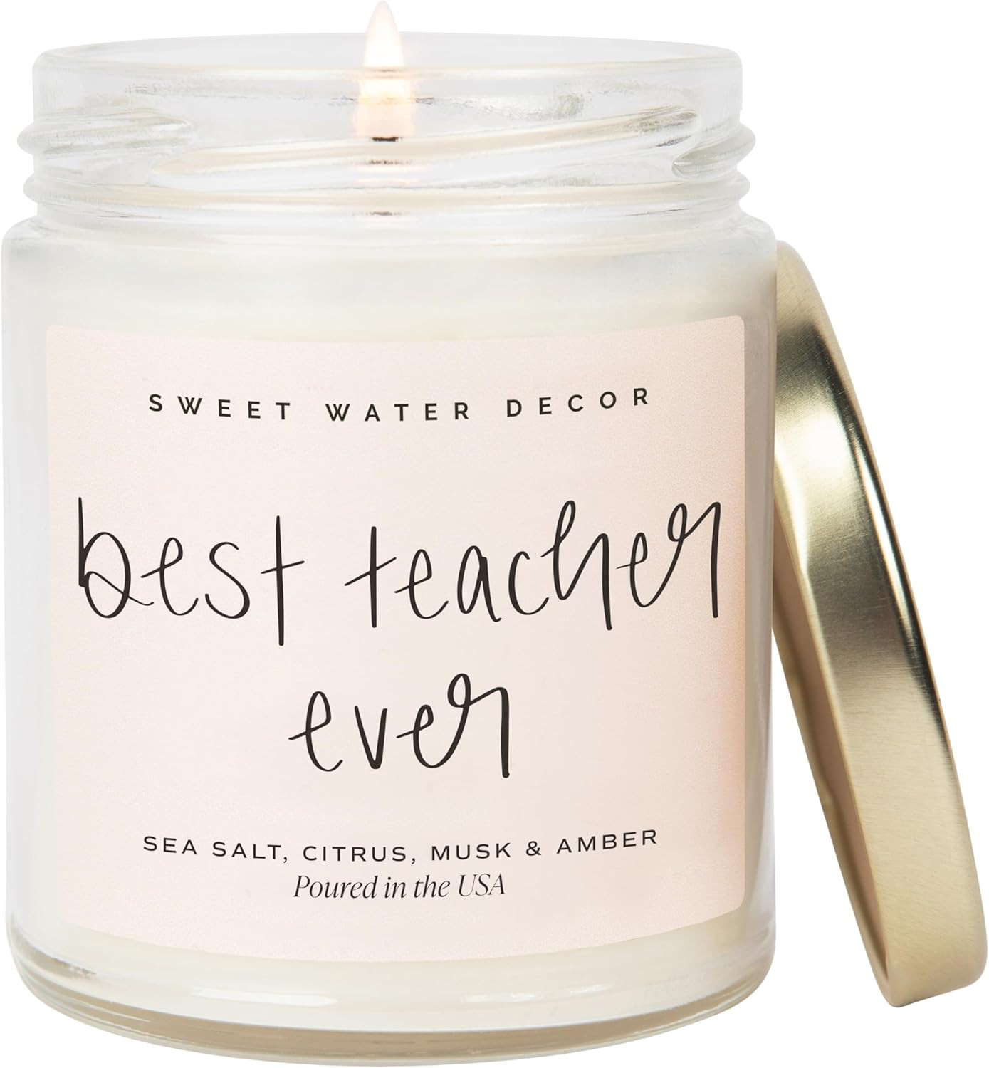 Sweet Water Decor Best Teacher Ever Candle, Back to School Teacher Gifts, 9 oz Clear Jar with 40 ... | Amazon (US)