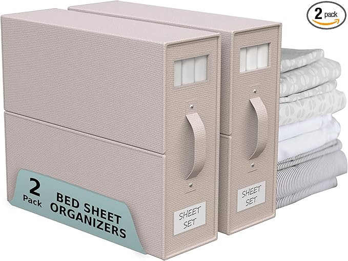 Bed Sheet Organizers and Storage - Foldable Sheet Storage Organizer Box for Linen Closet with Han... | Amazon (US)