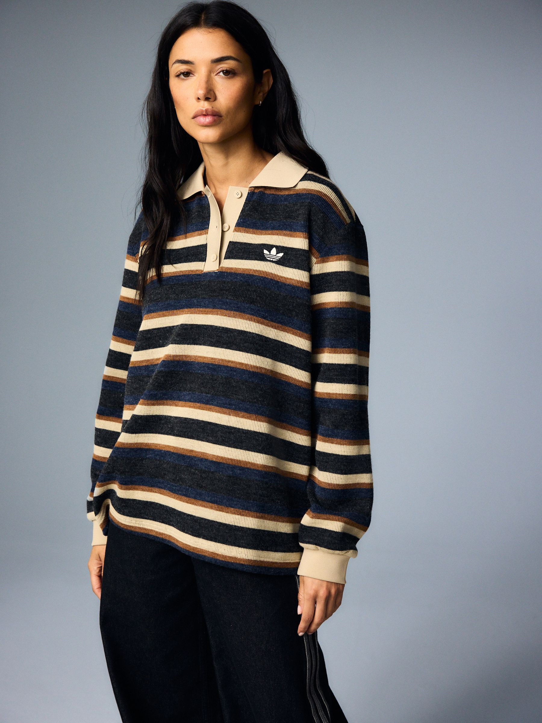 adidas originals adidas Originals Black/Cream Stripe Knitted Polo Top | Next EU