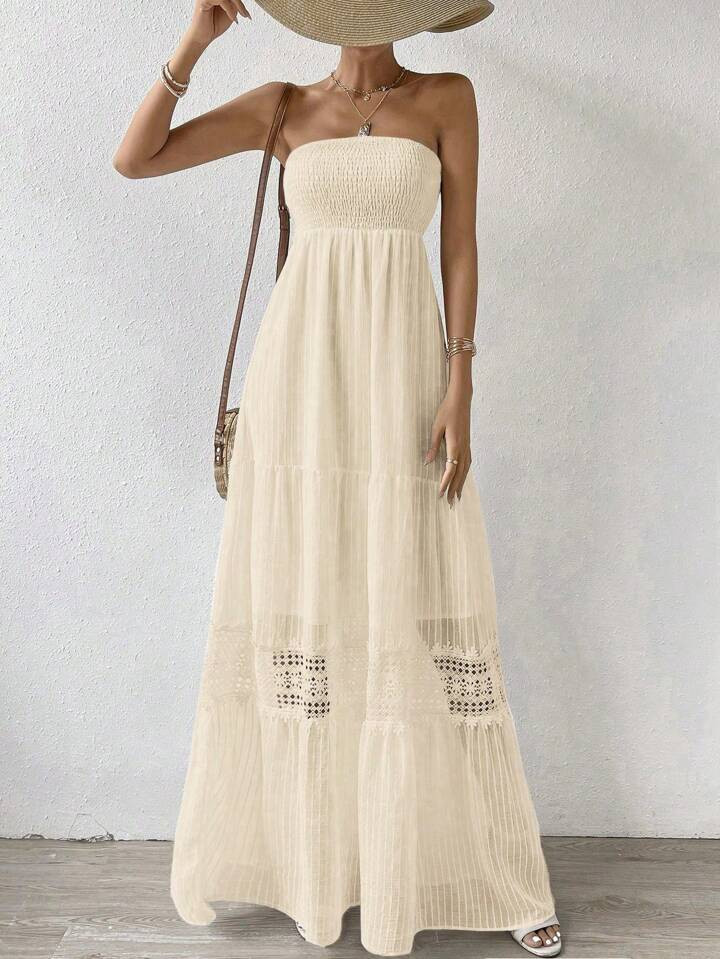 SHEIN Frenchy Ladies' Solid Color Shirred Bustier Dress | SHEIN