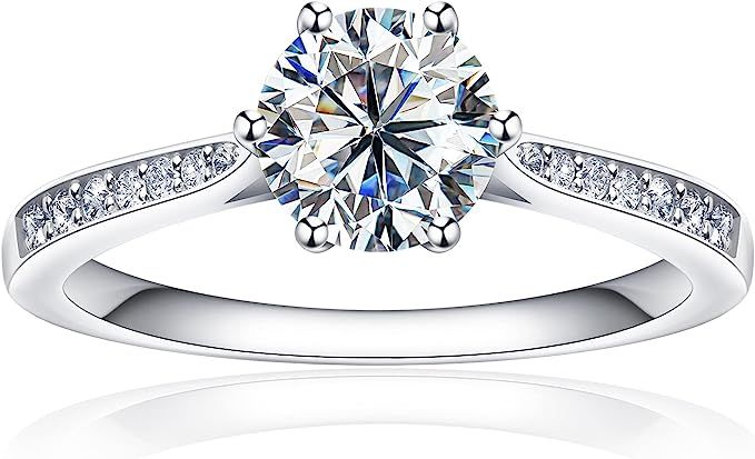 SAMIOVJ 1/1.5/2CT Moissanite Engagement Rings for Women, D Color Round Cut Solitaire Lab Created ... | Amazon (US)
