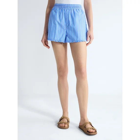 Free Assembly Women's and Women's Plus Ruffle Trim Cotton Poplin Shorts, 2.75" Inseam, Sizes XS-4... | Walmart (US)