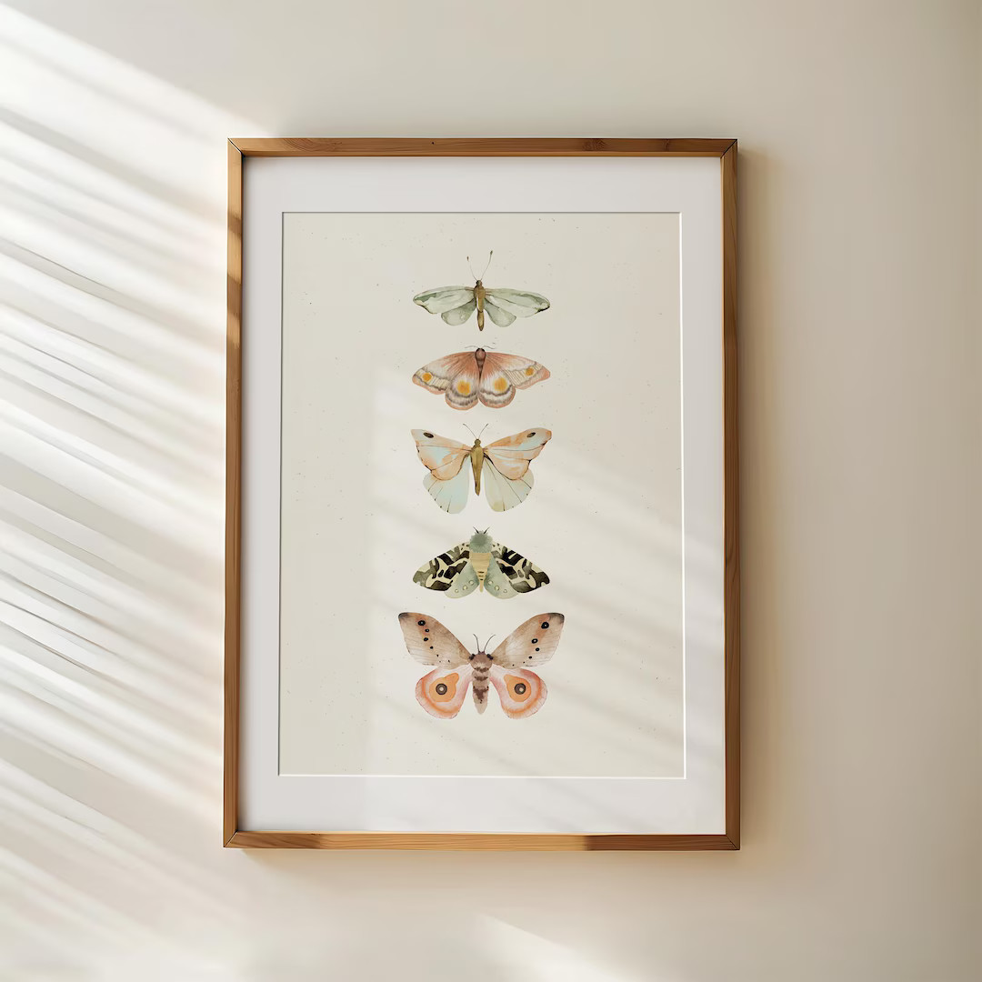 Boho Butterfly Poster Neutral Butterflies Vintage Girl Wall Art Print Trendy Girl Dorm Room Decor... | Etsy (US)