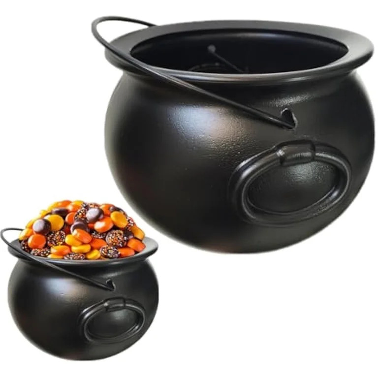 Harliver 12.6" Halloween Plastic Cauldron, Black Candy Bowl, Large Witch Cauldron Pot Bucket for ... | Walmart (US)