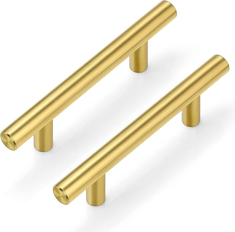 Plustool 30Pack 3''Hole Centers Gold Cabinet Handles-Brushed Brass Cabinet Pulls Gold Dresser Dra... | Amazon (US)