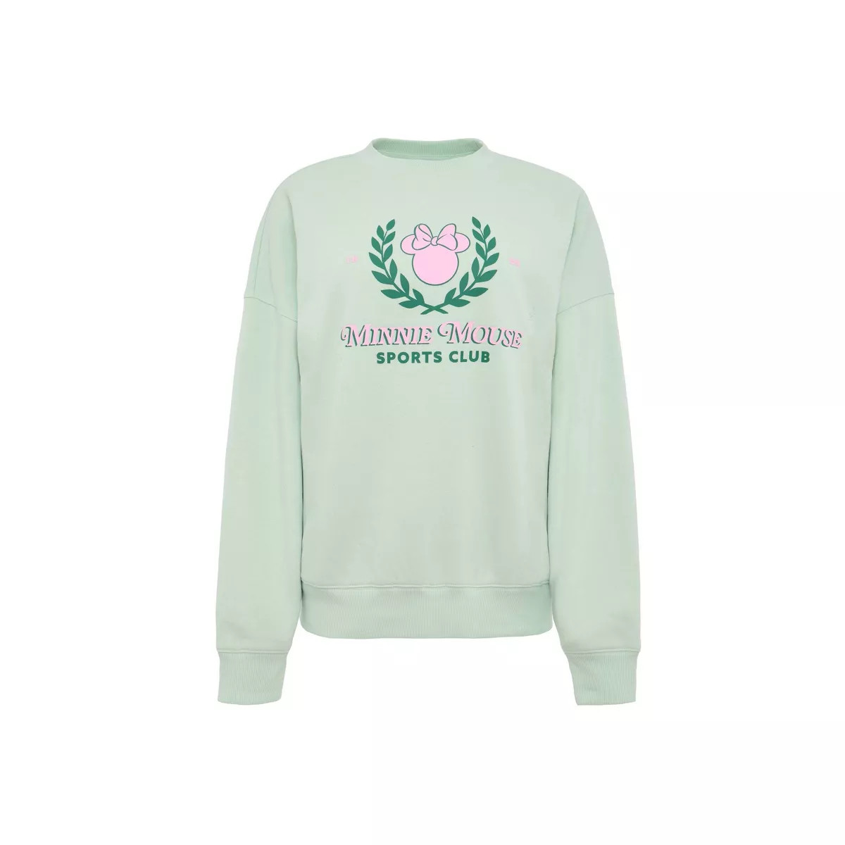 Women Minnie Mouse Sports Club Pullover Crew Neck Fleece Sweatshirt - Light Mint Green - S | Target