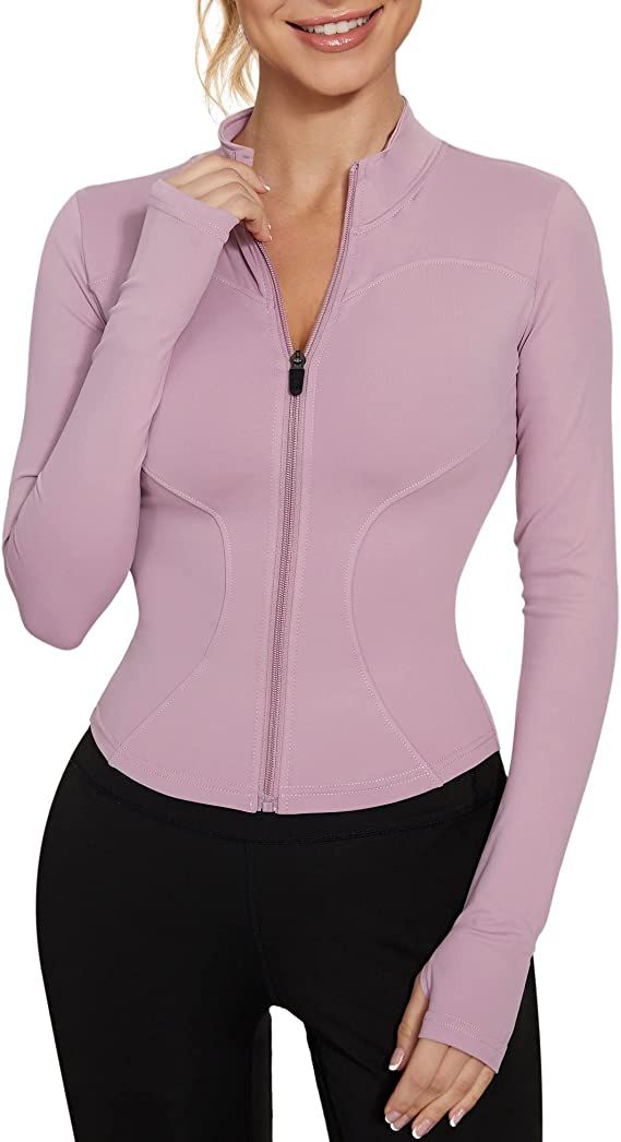 LUYAA Women's Workout Jacket Lightweight Zip Up Yoga Jacket Cropped Athletic Slim Fit Tops | Amazon (US)