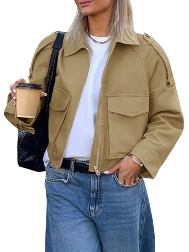 Tankaneo Womens Cropped Casual Jackets Zip Up Lightweight Utility Anorak Coat Military Safari Short Jacket with Pockets | Amazon (US)