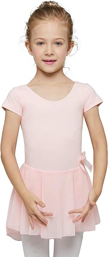 MdnMd Toddler Girls Ballet Dance Leotards with Skirt Ballerina Outfit Dress Short Sleeve | Amazon (US)