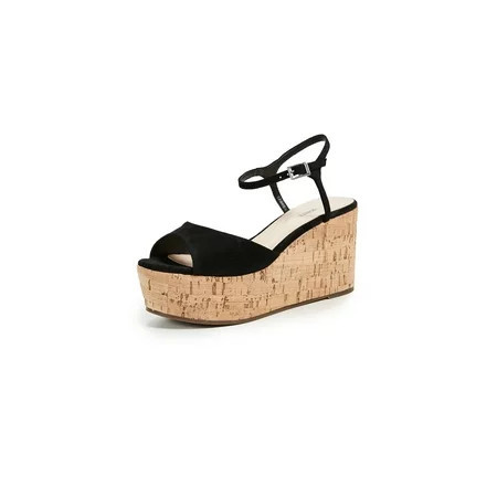 Schutz Heloise Black Suede Wedge Sandal Open Toe Cork Casual Platform Sandals (Black 9.5) | Walmart (US)