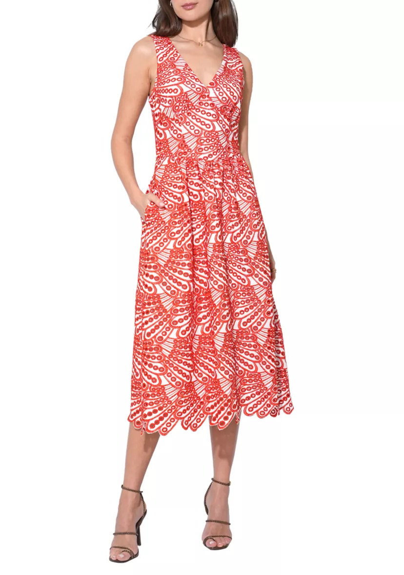 Women's Sleeveless Printed Embroidered Lace A-Line Dress | Belk