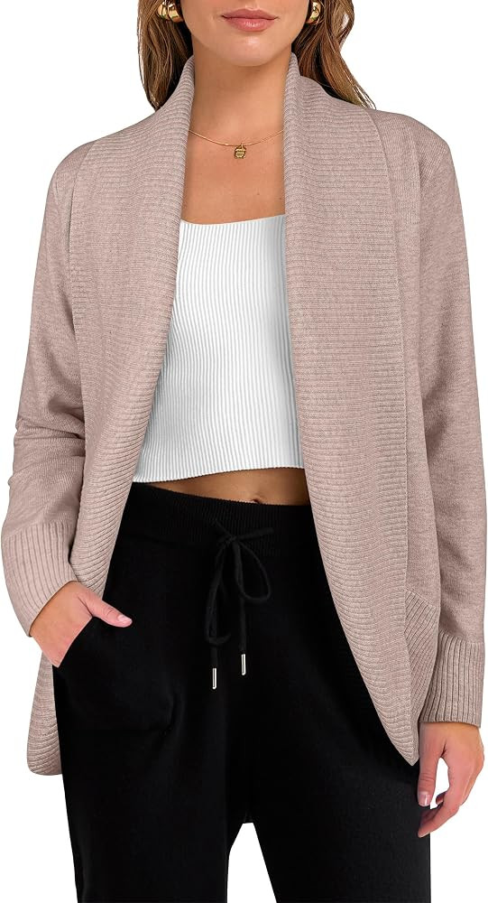 ANRABESS Womens Cardigan Sweaters Open Front Long Sleeve Shawl Neck Knit Dressy Casual 2025 Trend... | Amazon (US)