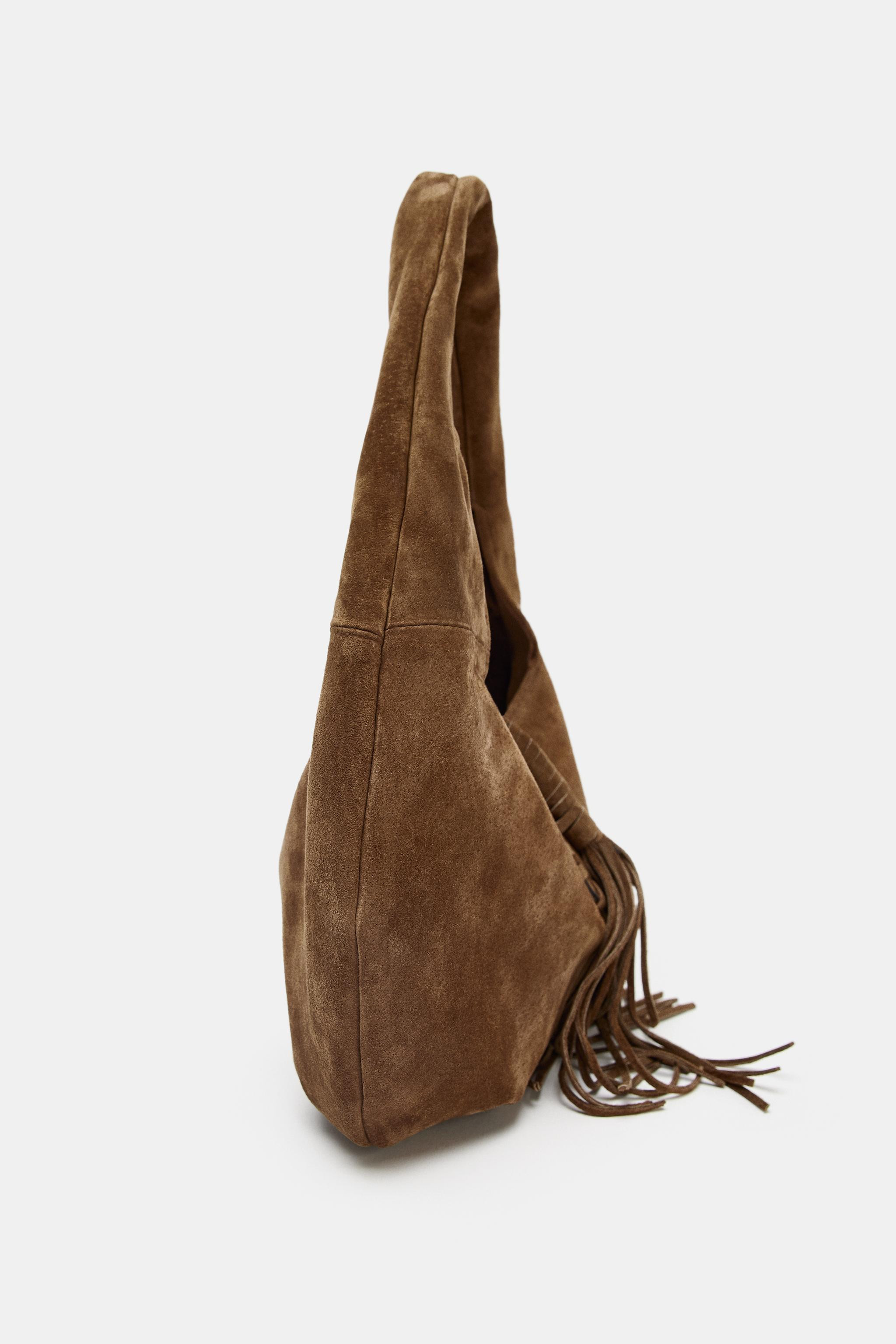 SPLIT LEATHER SHOULDER BAG WITH FRINGES | Zara US