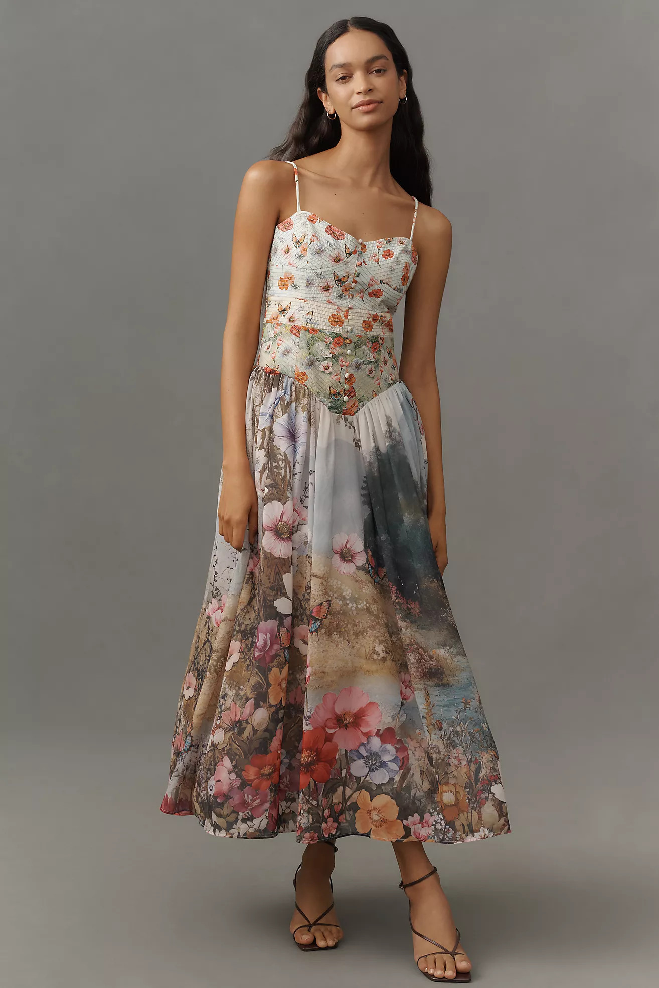 The Muse Basque-Waist Midi Dress | Anthropologie (US)