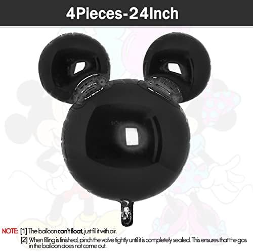 4Pcs Black Mouse Head Foil Balloons For Kids, Mouse Balloon Mouse Birthday Party Supplies Favors 24" | Amazon (US)