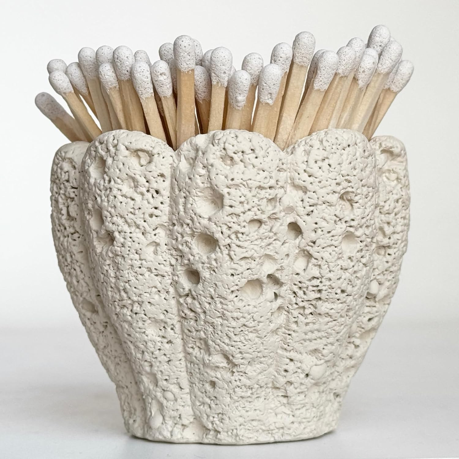 Concrete Match Holder with Striker & Extra Striker Pad,Beautiful Petal Shape Match in Jar for Cute/Fancy/Long Candle Matches,Parlor Cute Match Jar for Home Decor Gift, No Matches (Flower) | Amazon (US)