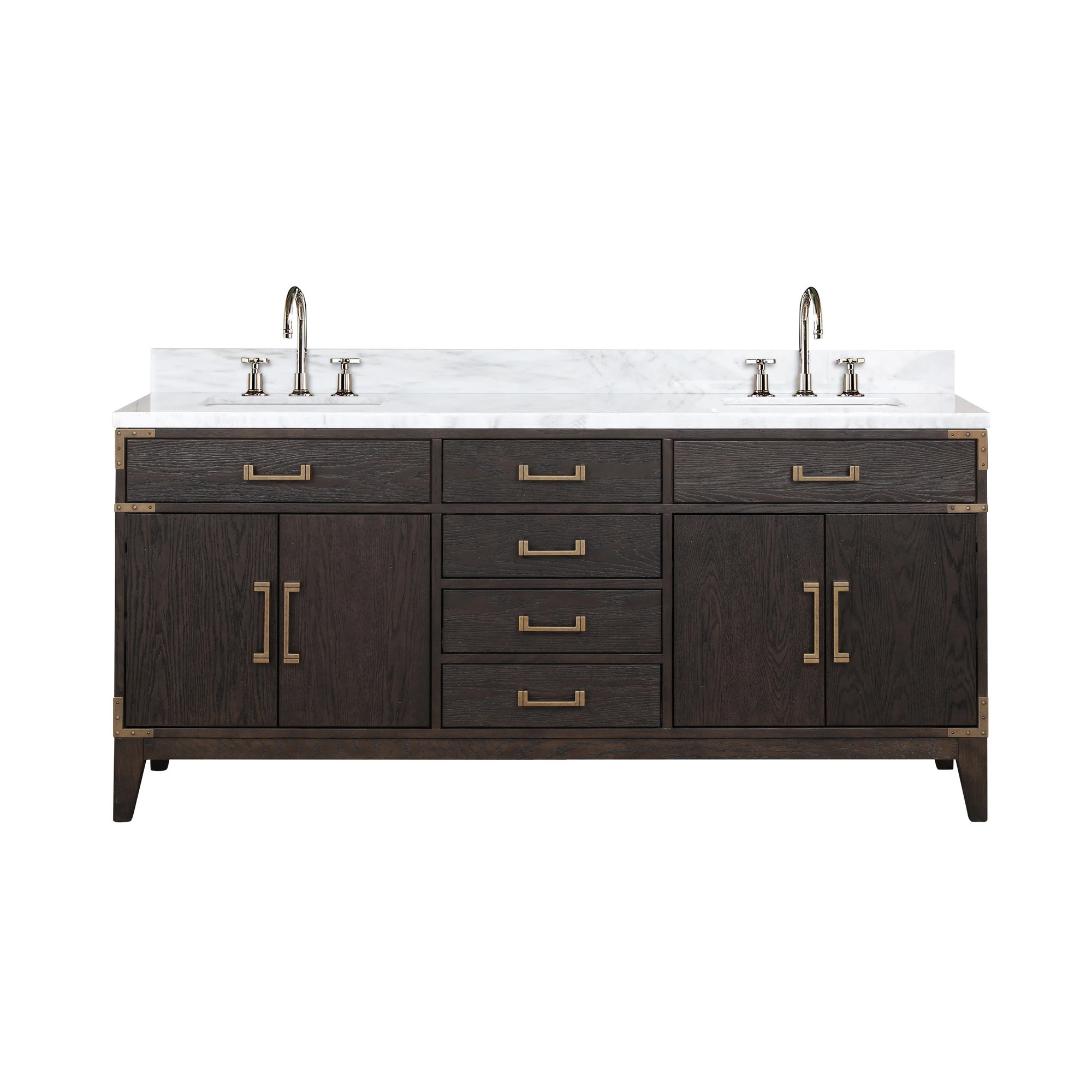 Lexora Wilton 72-in Brown Oak Undermount Double Sink Bathroom Vanity with White Carrara Marble Marble Top (Faucet Included) | LVW72DK101 | Lowe's