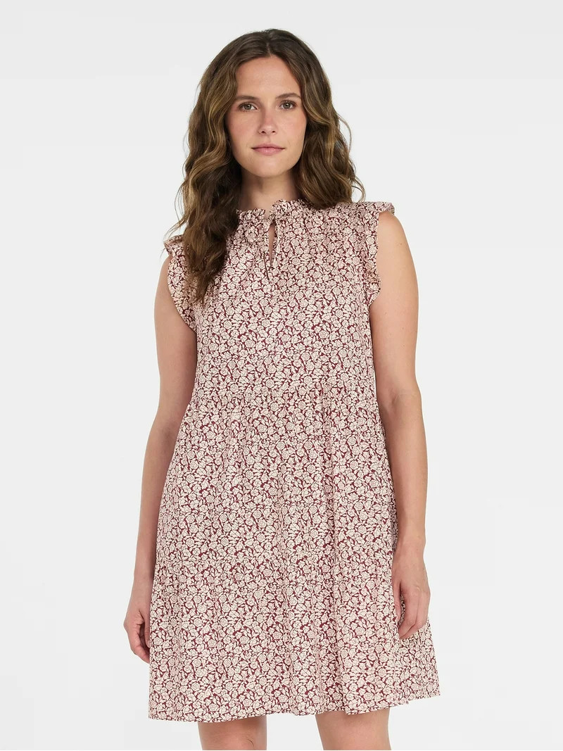 Time and Tru Women’s and Women’s Plus Flutter Sleeve Cotton Mini Dress, Sizes XS-4X | Walmart (US)