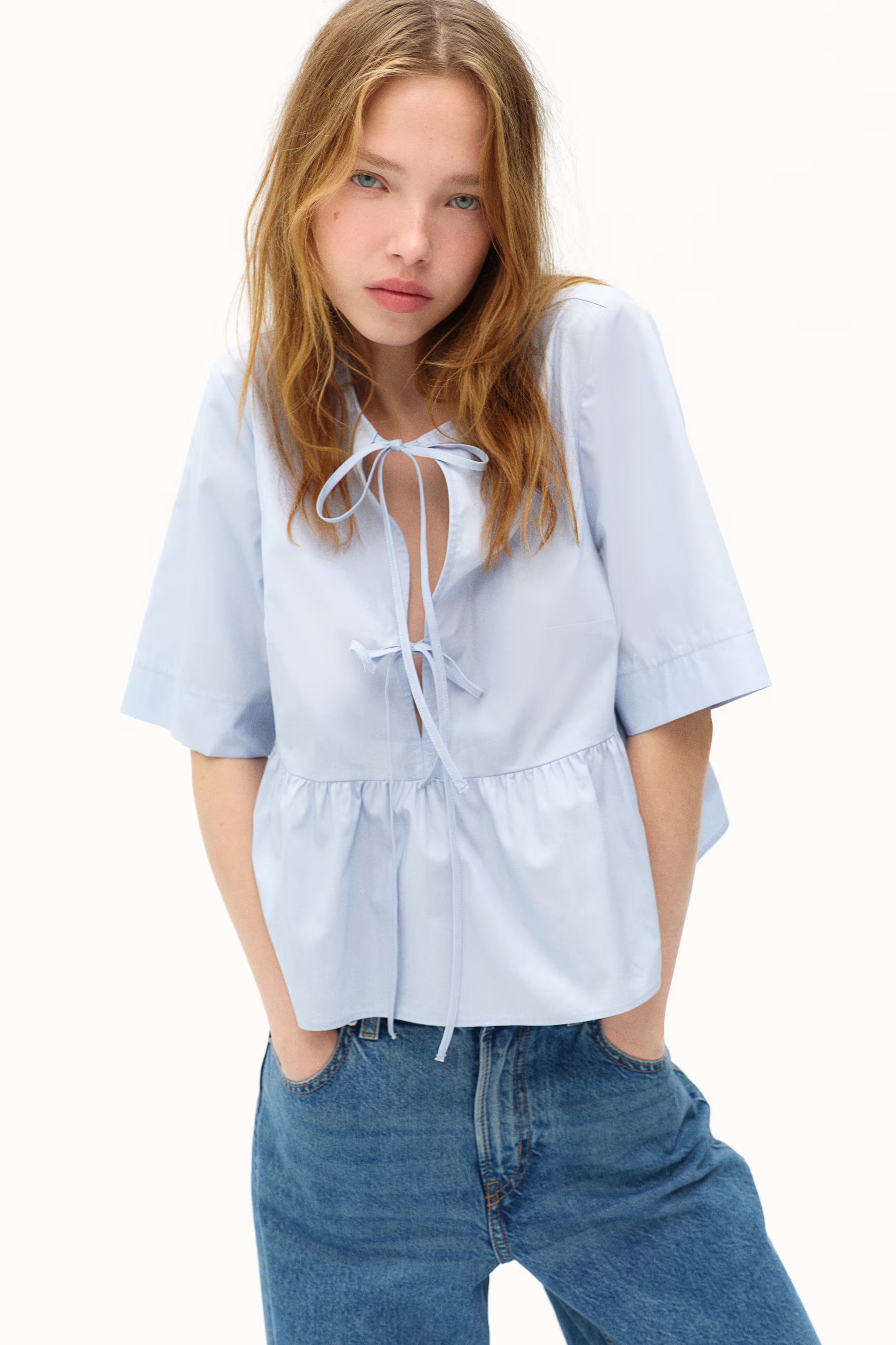 Tie-front poplin blouse | H&M (UK, MY, IN, SG, PH, TW, HK)