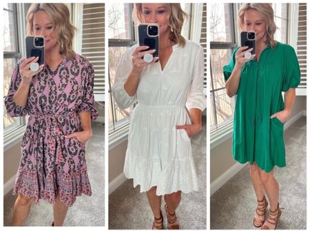 Target has so many cute dresses this Spring and they are all under $40.
These three have pockets too!
I’m in a small in each. If you are typically in between sizes, I would go up a size on the white dress only. 
The green one is my favorite. It’s such a gorgeous color!

#LTKFind #LTKworkwear #LTKunder50