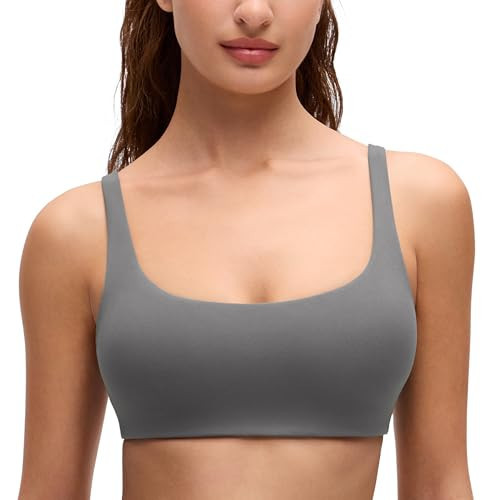 CRZ YOGA Butterluxe Square Neck Spaghetti Strap Sports Bras for Women - Low Coverage Yoga Wireless Padded Cami Crop Top Ash Grey X-Large | Amazon (US)