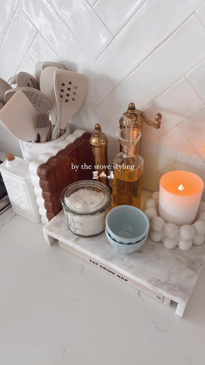 by the stove 👩🏼‍🍳 | its functional and neutral, few new pieces for spring and all on my favorite all marble tray from @amazon 🤍

save for inspo 🫶🏼
#affordablehomedecor #kitchencounterdecor #kitchenmusthaves #cookingessentials #amazon #amazonhome #kitchenorganization #anthrohome 

#LTKStyleTip #LTKHome #LTKFindsUnder50