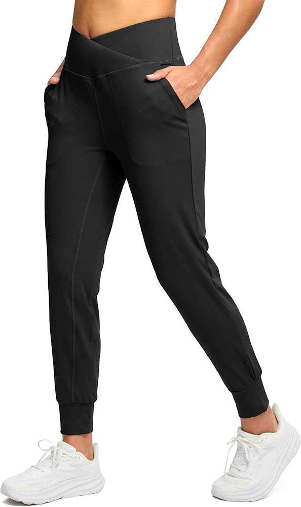 SANTINY Women's Joggers with Pockets Crossover Waist Yoga Pants Loose Athletic Leggings for Worko... | Amazon (US)