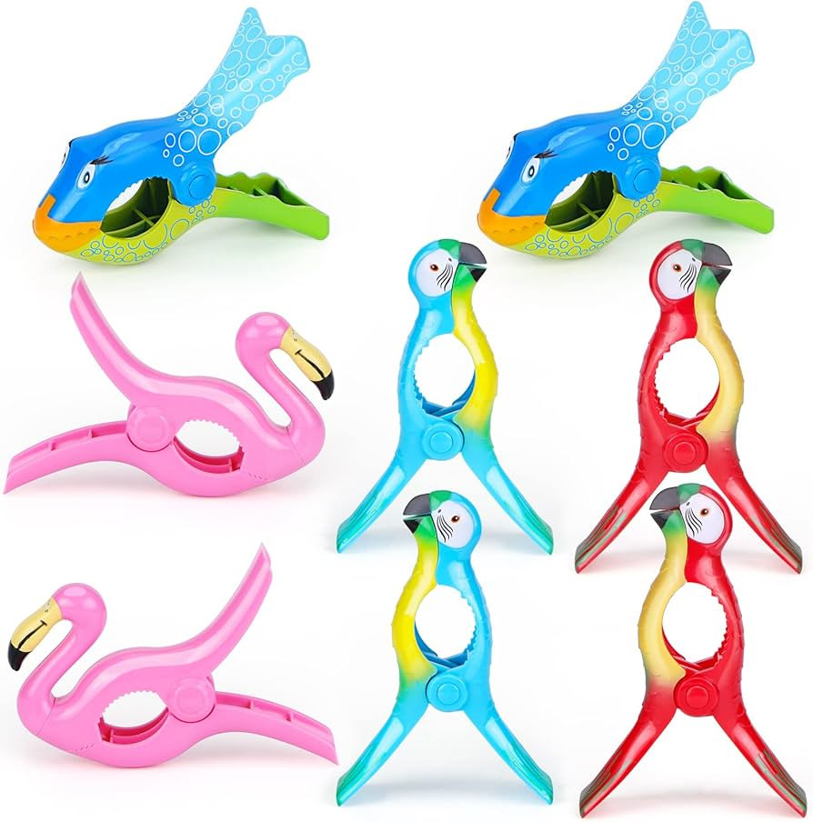 8 Pcs Beach Towel Clips Flamingo Parrot Chair Holders Portable Beach Chair Clips Cute Clothes Pin... | Amazon (US)