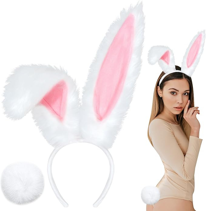 U-Goforst Bunny Ears Headbands and Tail, Easter Bunny Costume Long Furry Rabbit Ear Headband, Hal... | Amazon (US)