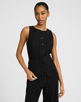 Striped Boat Neck Cutaway Blazer Vest | Express