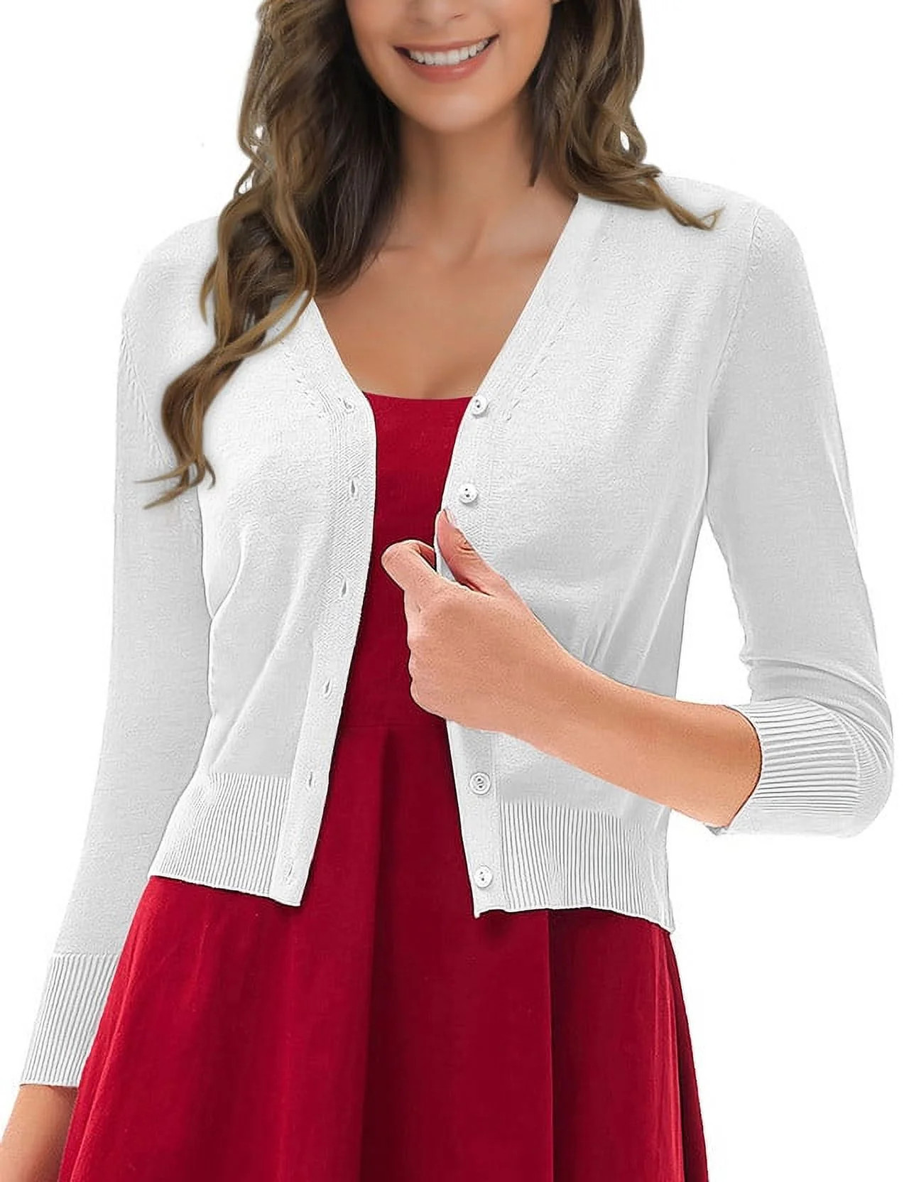 Traleubie Women's Sweaters Cardigan V neck Button Down Open Front Shrug White Cardigan Sweaters f... | Walmart (US)