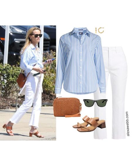 Straight Size to Plus Size - Reese Witherspoon inspired outfit. A plus size outfit idea with a blue and white striped shirt, white cropped jeans, sandals, and a crossbody bag. Alexa Webb

#LTKPlusSize #LTKStyleTip #LTKSeasonal
