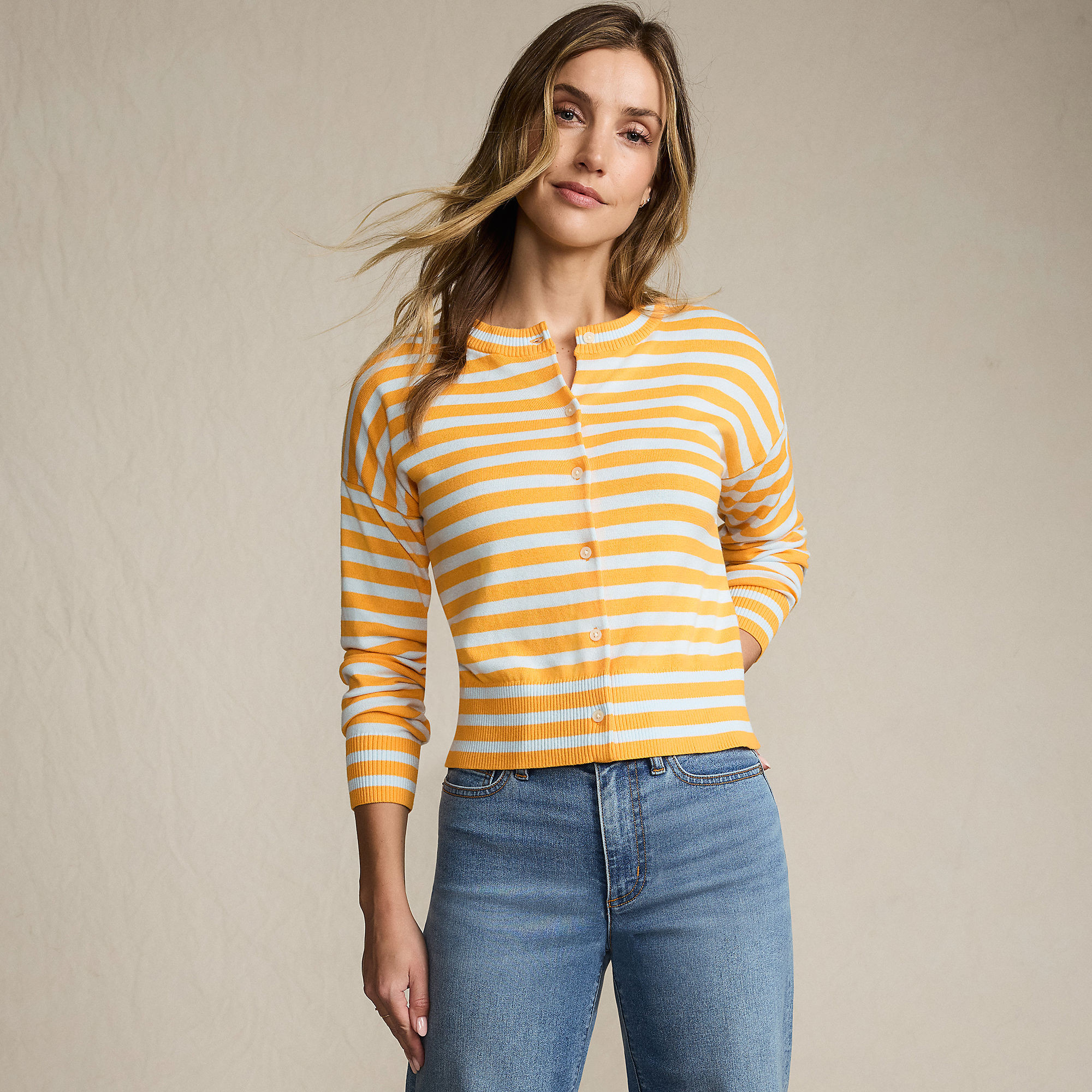 Women's Cropped Fine Gauge Crew Neck Cardigan Sweater | Lands' End (US)