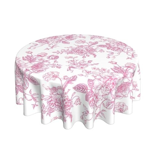 BYONEESS Spring Summer Pink Floral Round Tablecloth 60 Inch Vintage Chinoiserie Flowers Table Cloth Rustic Farmhouse Table Cover for Home Kitchen Dining Picnic Party Indoor Outdoor Decor | Amazon (US)