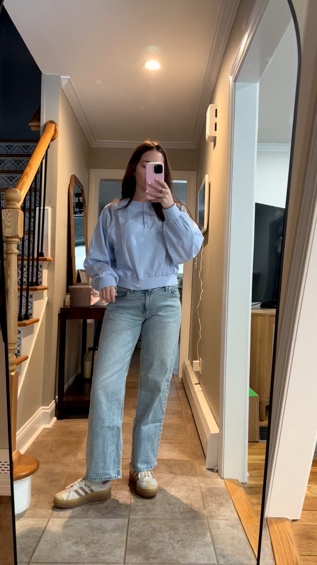 Old navy 50% off sale! 
Wearing size M in sweatshirt & size 27 in jeans 

#LTKSaleAlert