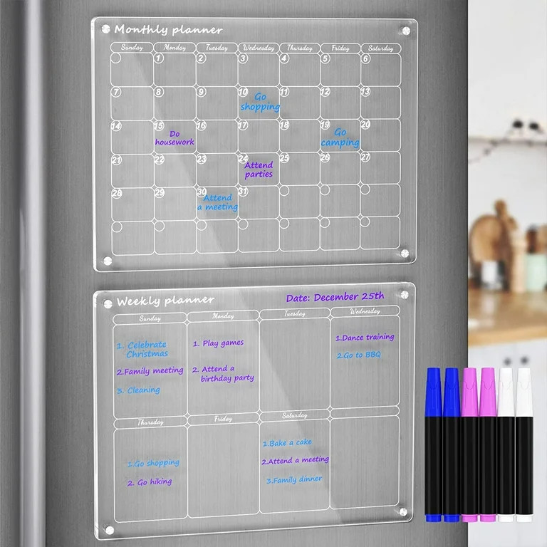Acrylic Refrigerator Magnetic Dry Erase Board and Calendar, Clear Set of 2 Refrigerator Dry Erase... | Walmart (US)