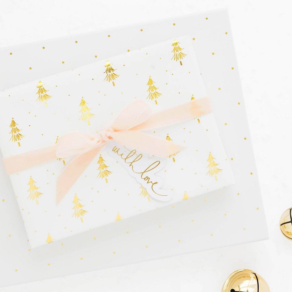 White with Gold Christmas Trees Gift Wrap, Single Roll - Sugar Paper | Target