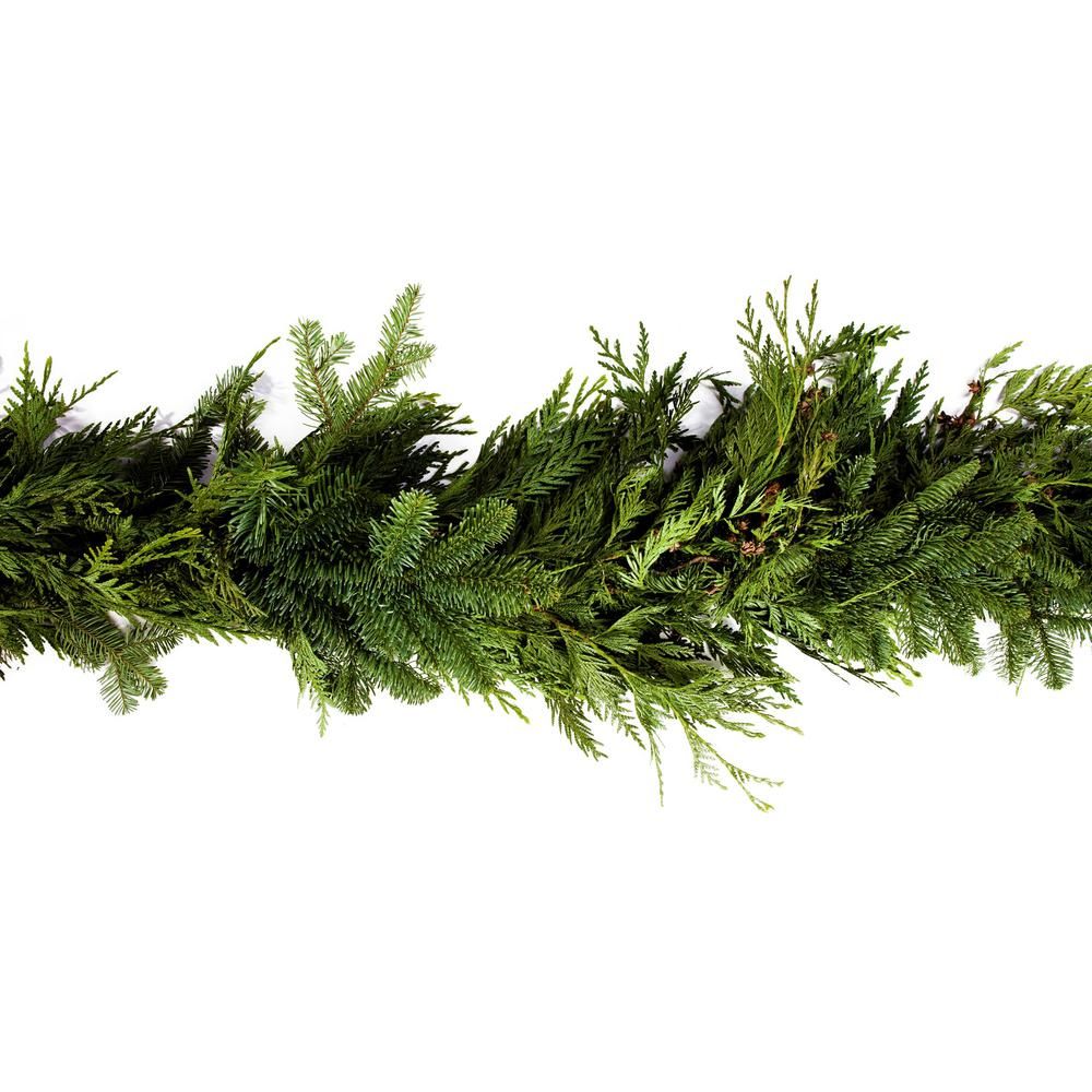 Online Orchards 25 ft. Fresh Cut Mixed Garland with Fragrant Red Cedar, Noble Fir, and Douglas Fir | The Home Depot