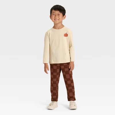 Toddler Boys' Long Sleeve Pumpkin Spice French Terry Shirt and Pants Set - Cat & Jack™ Khaki 5T | Target